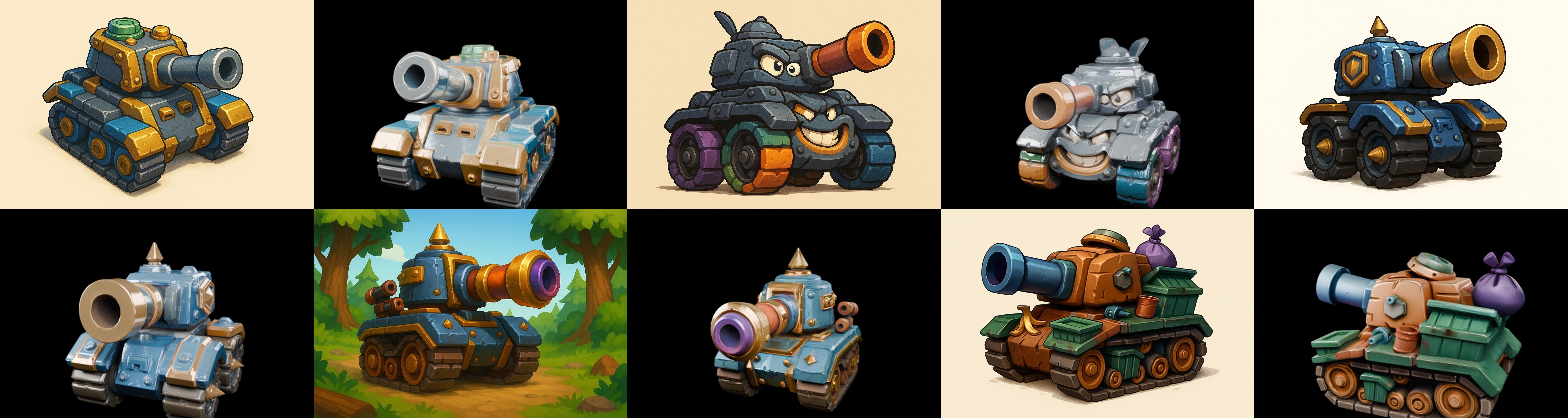 Tank Canon bundle 3 pack 100 glb Low-poly 3D model_12