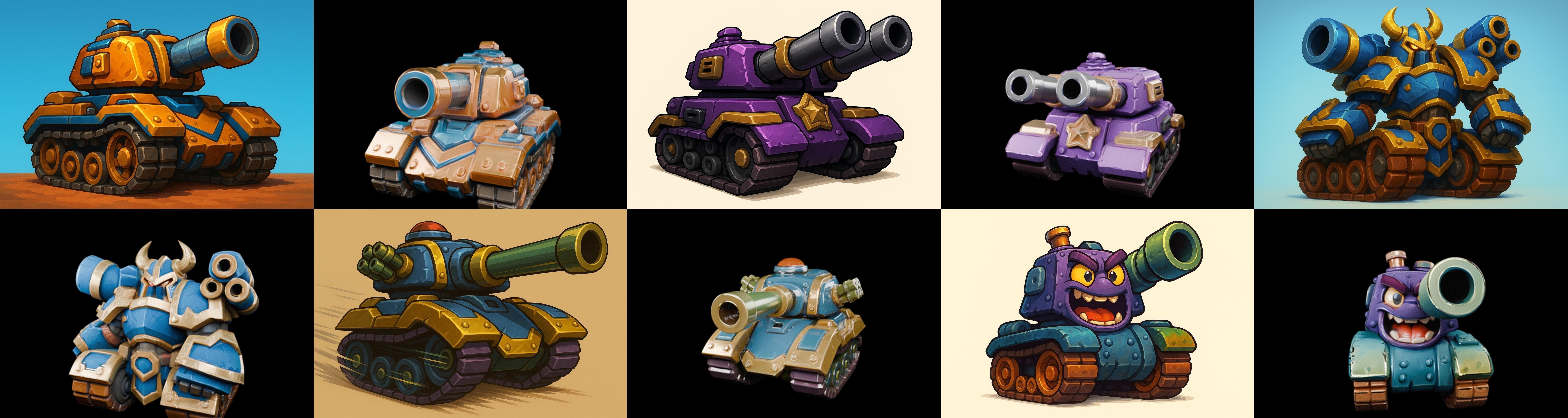 Tank Canon bundle 3 pack 100 glb Low-poly 3D model_4