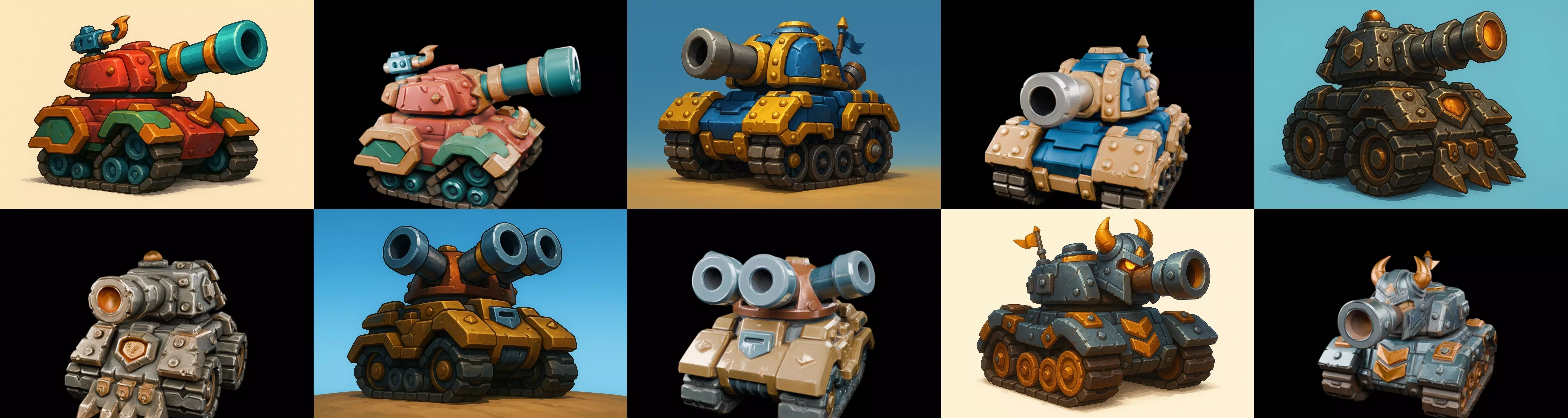 Tank Canon bundle 3 pack 100 glb Low-poly 3D model_0