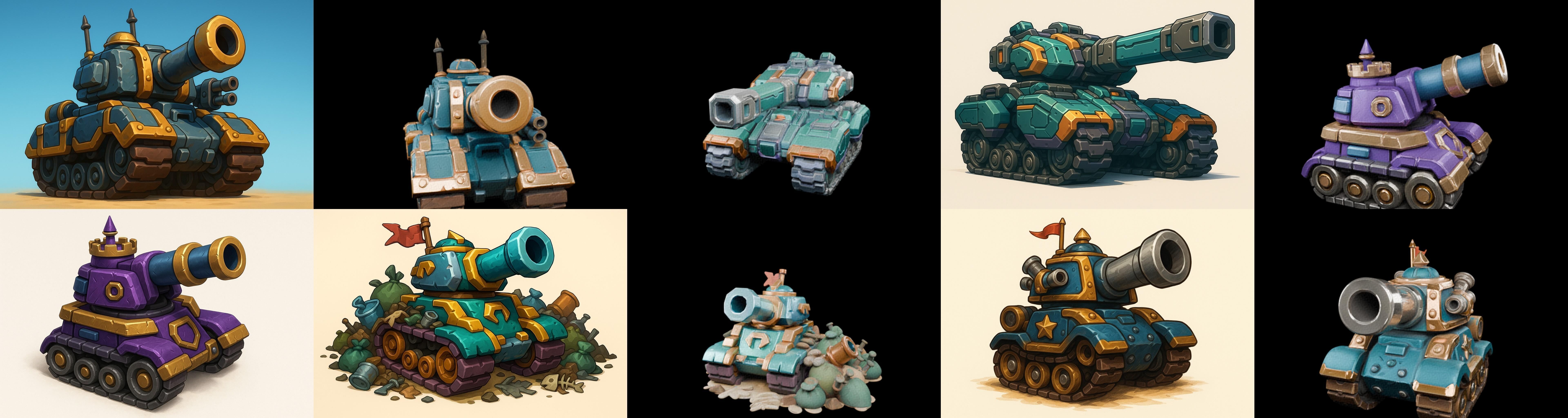 Tank Canon bundle 3 pack 100 glb Low-poly 3D model_19