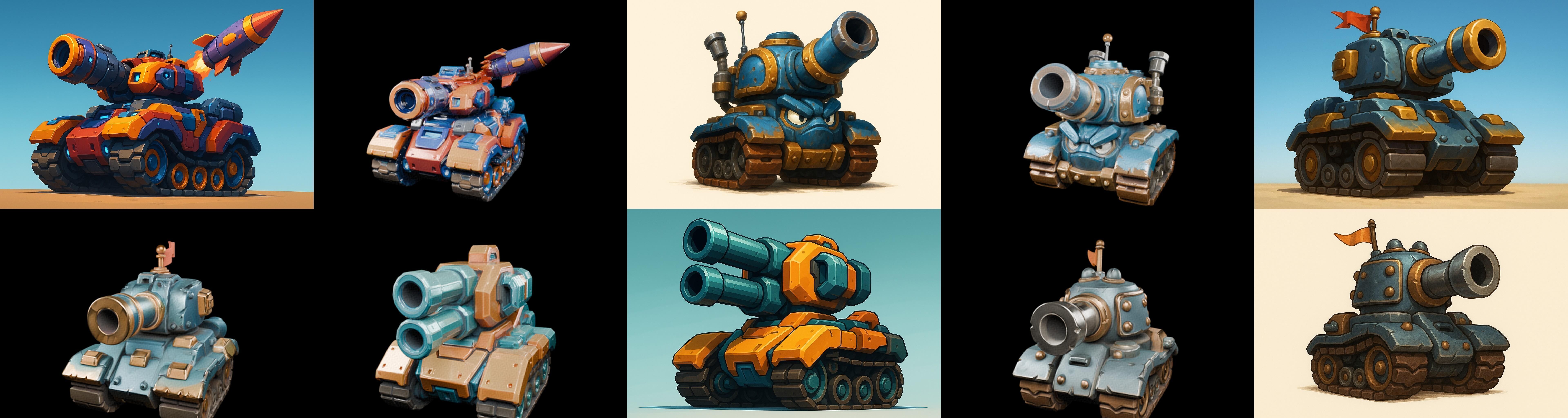 Tank Canon bundle 3 pack 100 glb Low-poly 3D model_7