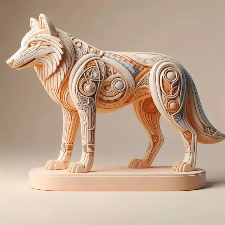 1026 Color 3D Model Totem Style Wolf on Pedestal 3D print model_0