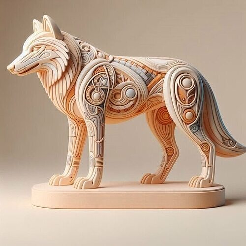 1026 Color 3D Model  Totem Style  Wolf on Pedestal 3D print model