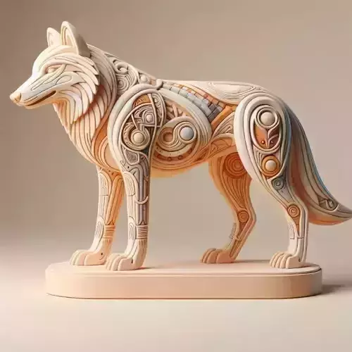 1026 Color 3D Model  Totem Style  Wolf on Pedestal