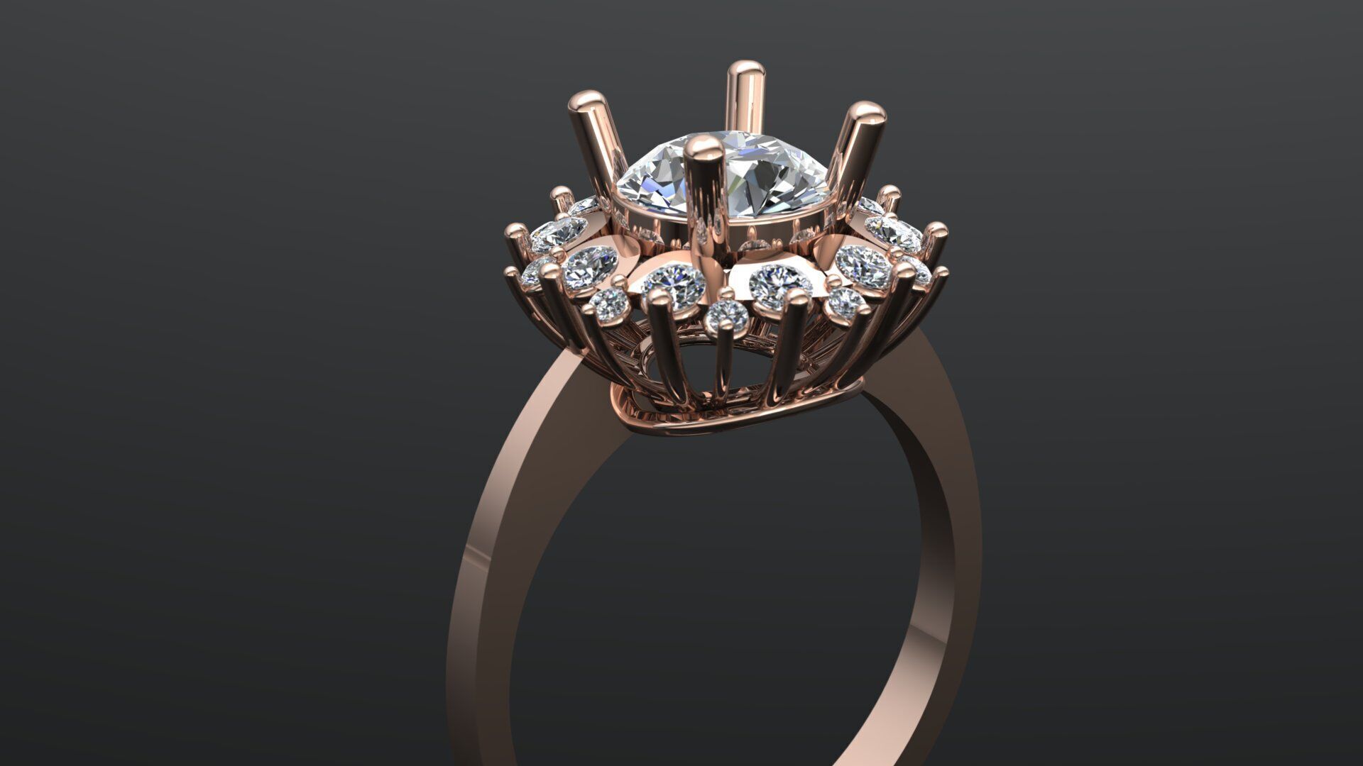 Cluster Diamond Engagement Ring 3D Model 3D print model_7