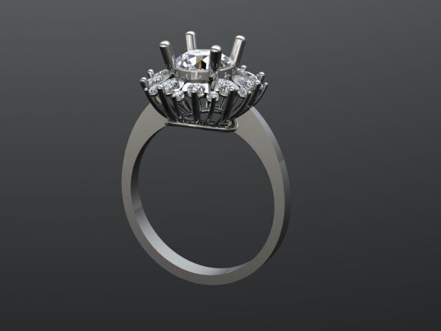 Cluster Diamond Engagement Ring 3D Model 3D print model_3