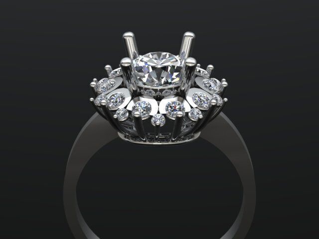 Cluster Diamond Engagement Ring 3D Model 3D print model_1