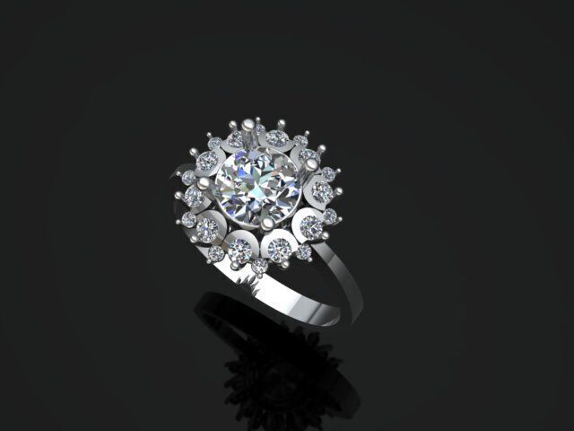 Cluster Diamond Engagement Ring 3D Model 3D print model_2