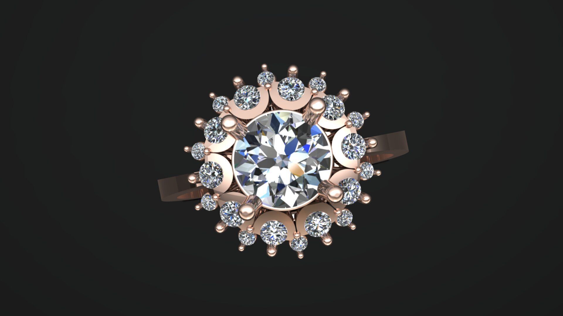 Cluster Diamond Engagement Ring 3D Model 3D print model_6