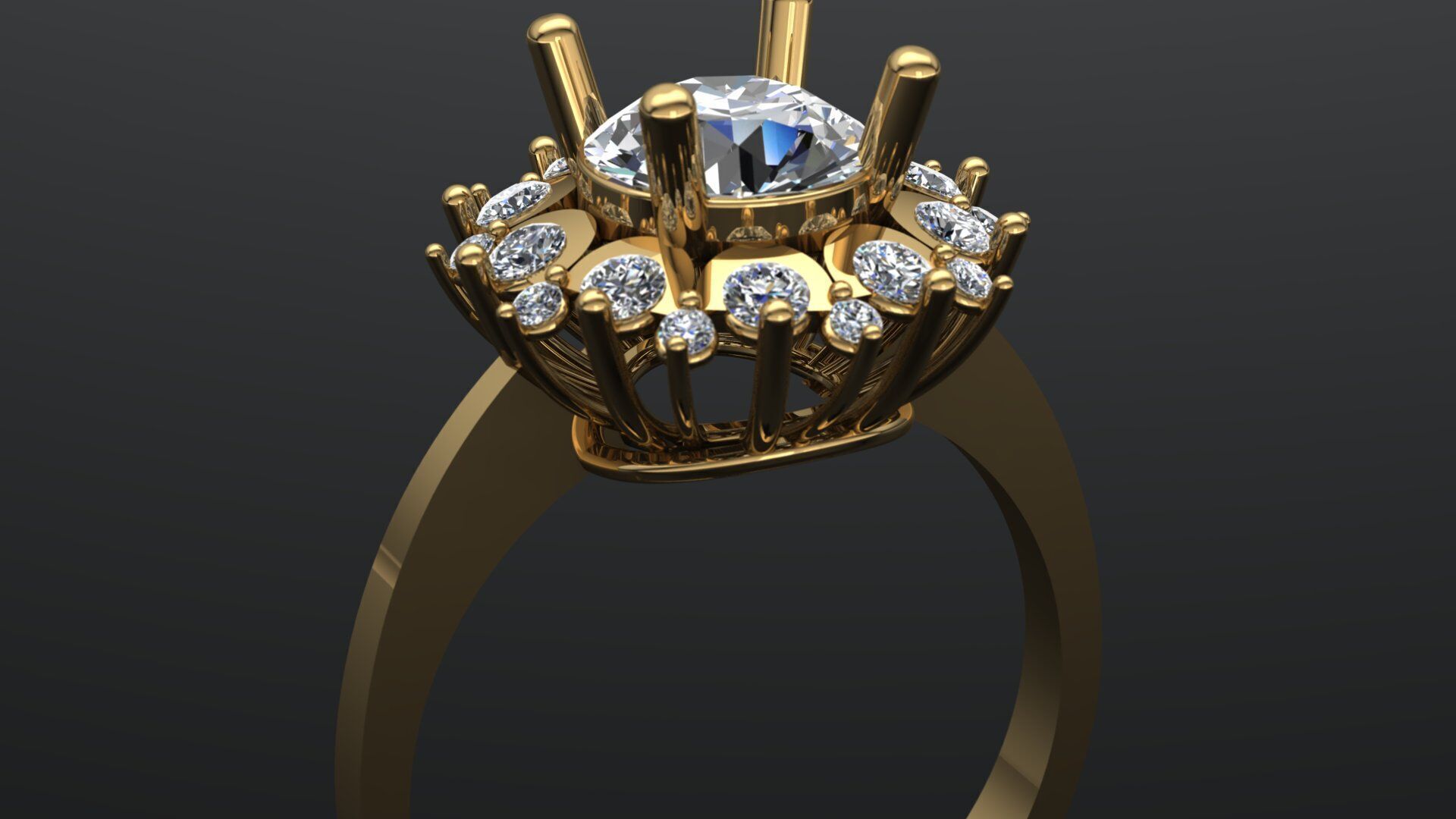 Cluster Diamond Engagement Ring 3D Model 3D print model_4