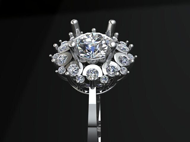 Cluster Diamond Engagement Ring 3D Model  3D print model