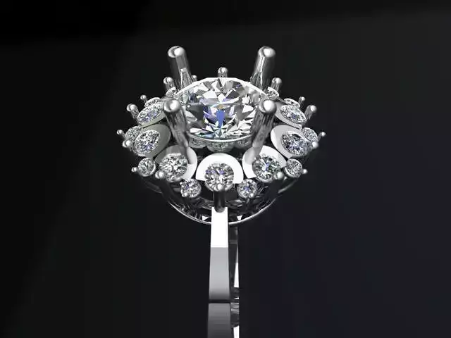 Cluster Diamond Engagement Ring 3D Model 