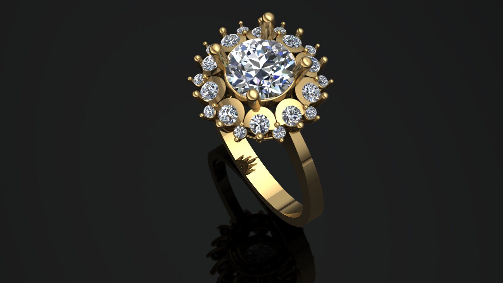 Cluster Diamond Engagement Ring 3D Model 3D print model_5
