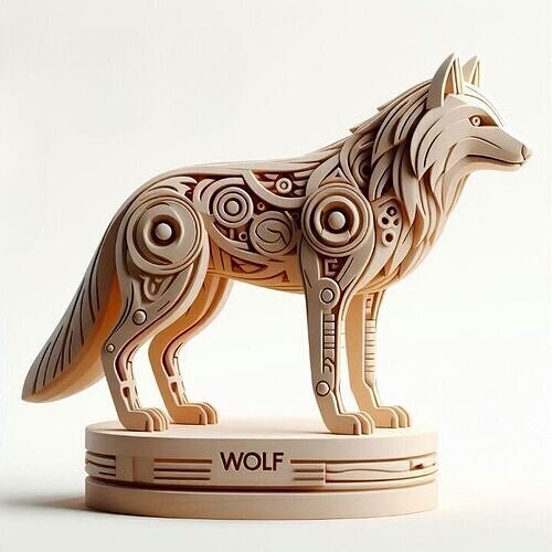 1027 Color 3D Model  Totem Style   Wolf on Pedestal 3D print model