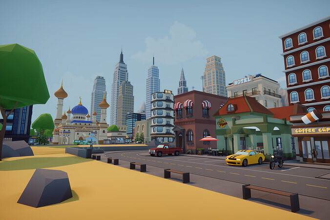 Low Poly Mega City Low-poly 3D model 7