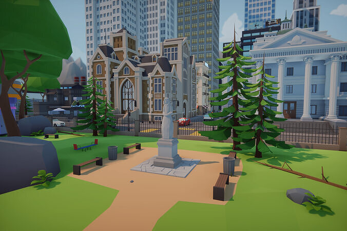 Low Poly Mega City Low-poly 3D model 5
