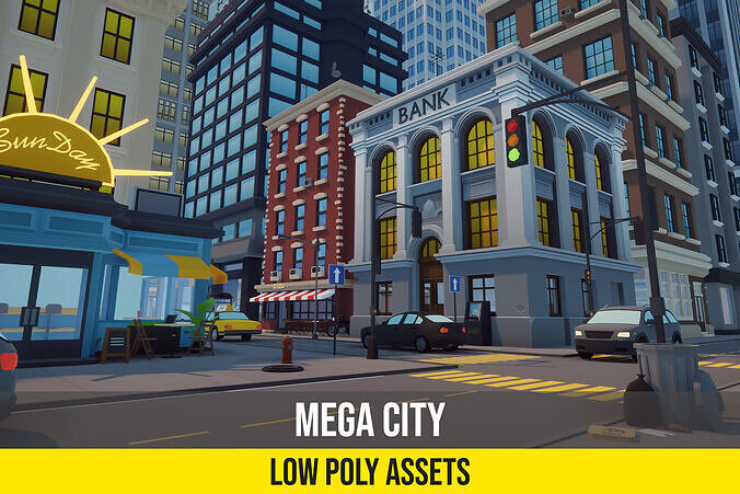 Low Poly Mega City Low-poly 3D model
