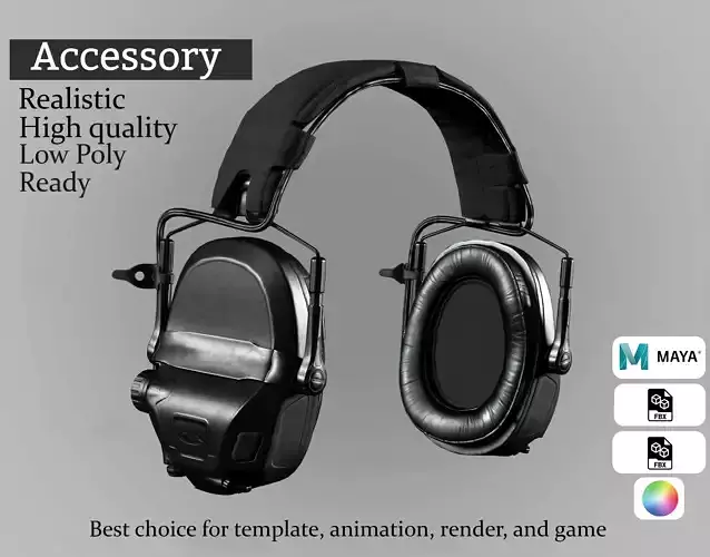 Black Tactical Electronic Hearing Protection Low-poly 3D model