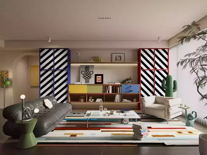 Colorful Pop Art Living Room Interior 417 3D model