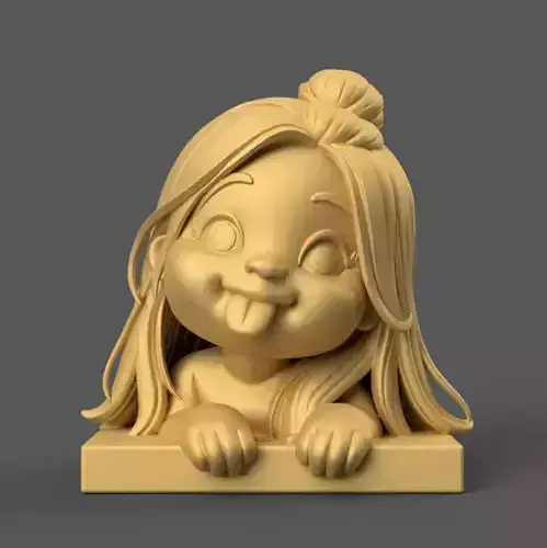 Cute Girl Tongue Out Statue Fun 3D Print STL File