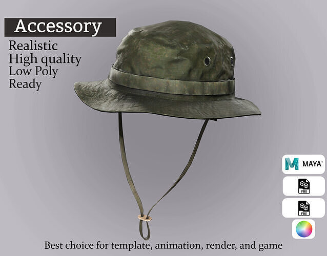 Jungle Patrol Hat - Game Ready Model Low-poly 3D model