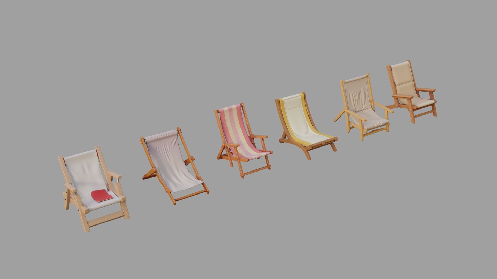 Beach Chairs Collection Low-poly 3D model_1