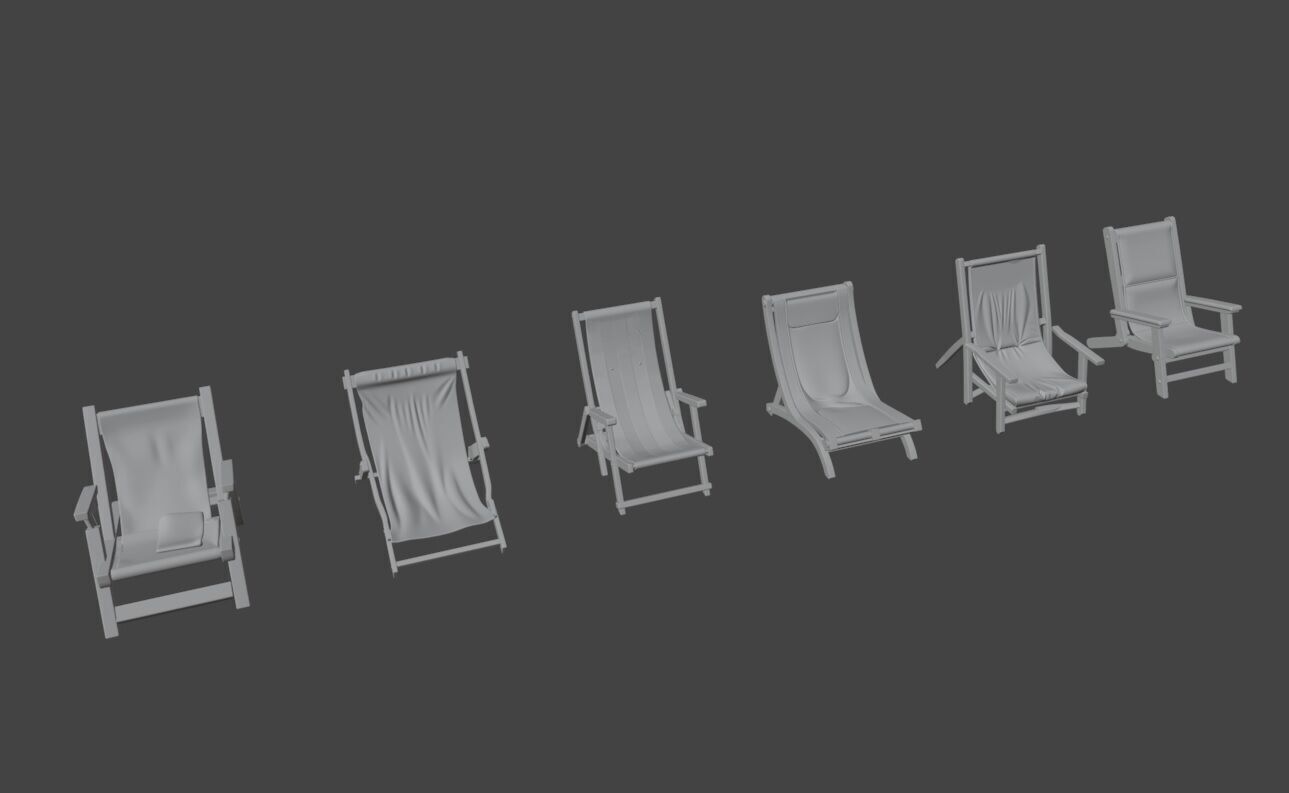 Beach Chairs Collection Low-poly 3D model_5