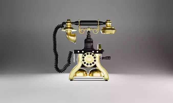 Vintage Gold and Black Rotary Telephone 3D Model