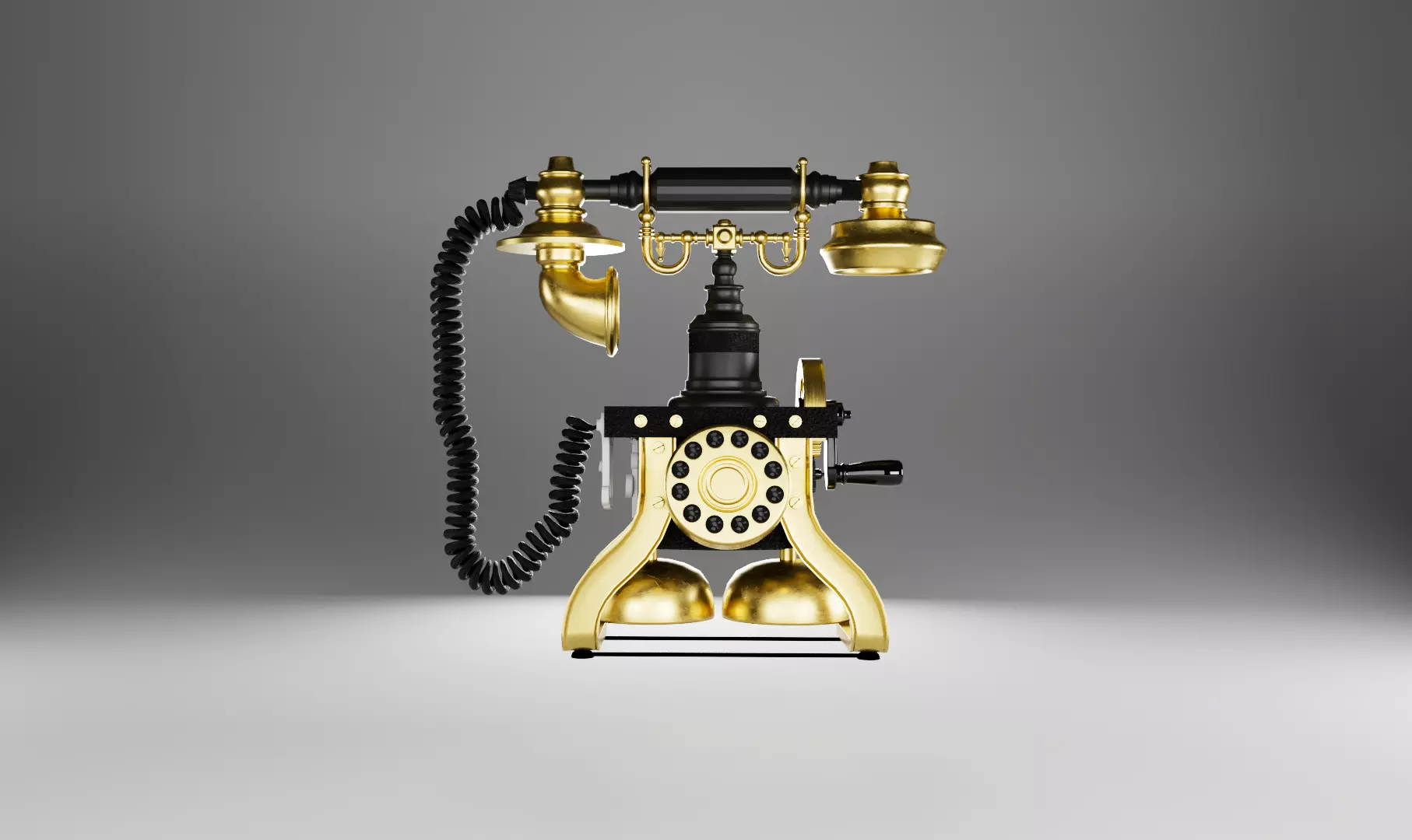 Vintage Gold and Black Rotary Telephone 3D Model 3D model_0