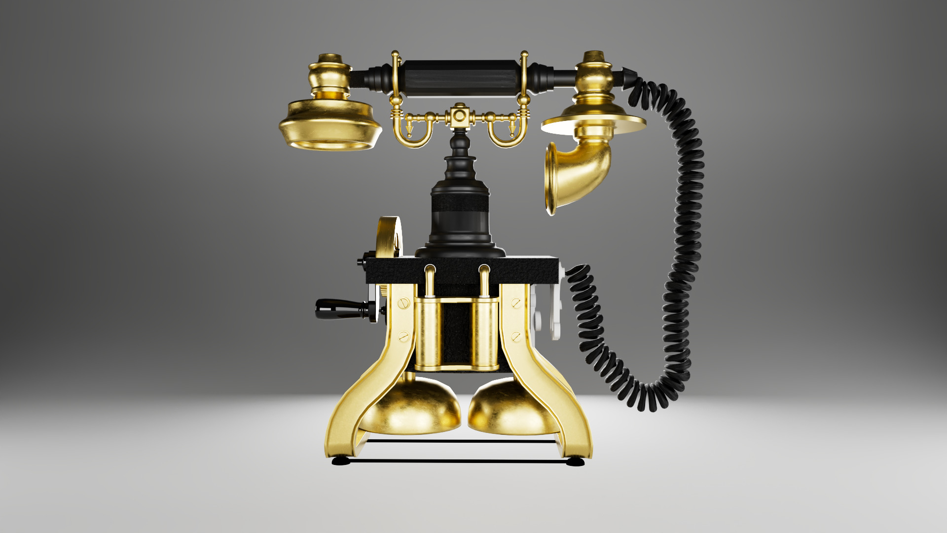 Vintage Gold and Black Rotary Telephone 3D Model 3D model_2