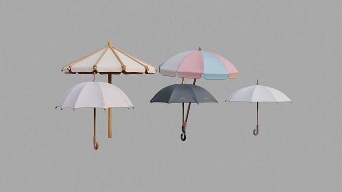 Umbrella Pack Collection Low-poly 3D model