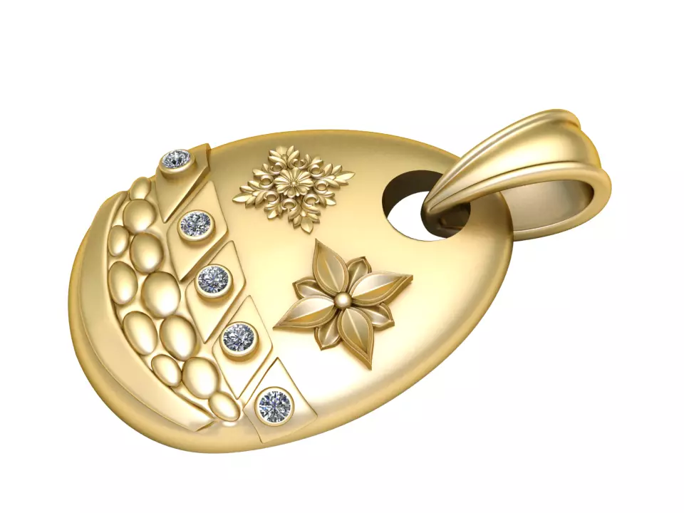 gold diamond pendant 3D printable model 3D print model