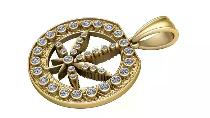 leaf gold diamond pendant 3D printable model      