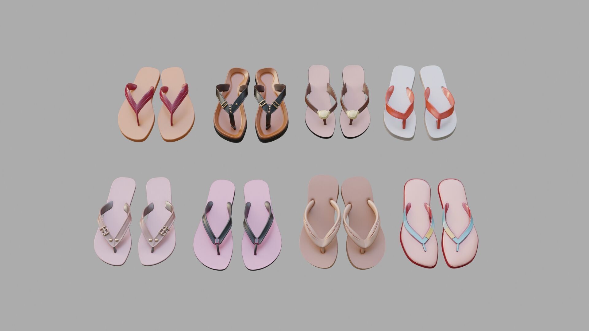 Flip-Flops Collection Low-poly 3D model_6