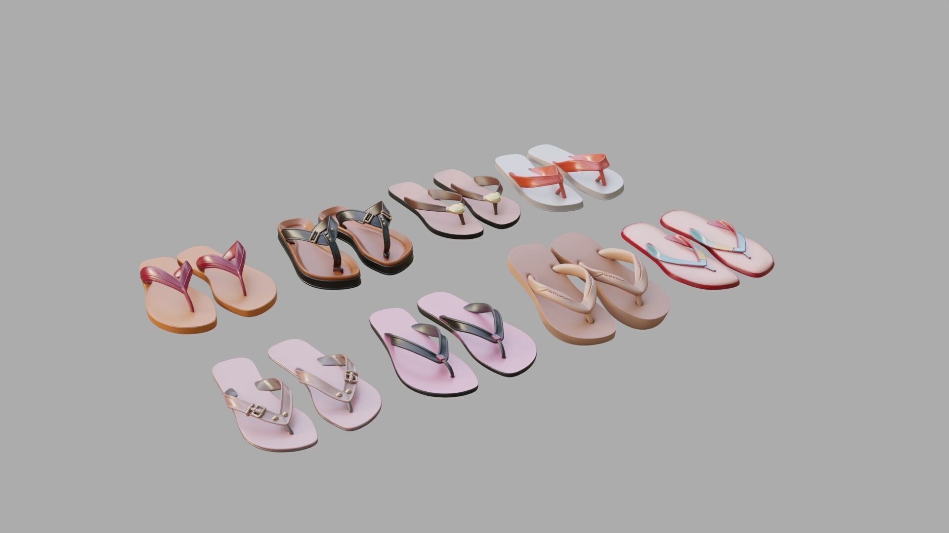 Flip-Flops Collection Low-poly 3D model_1