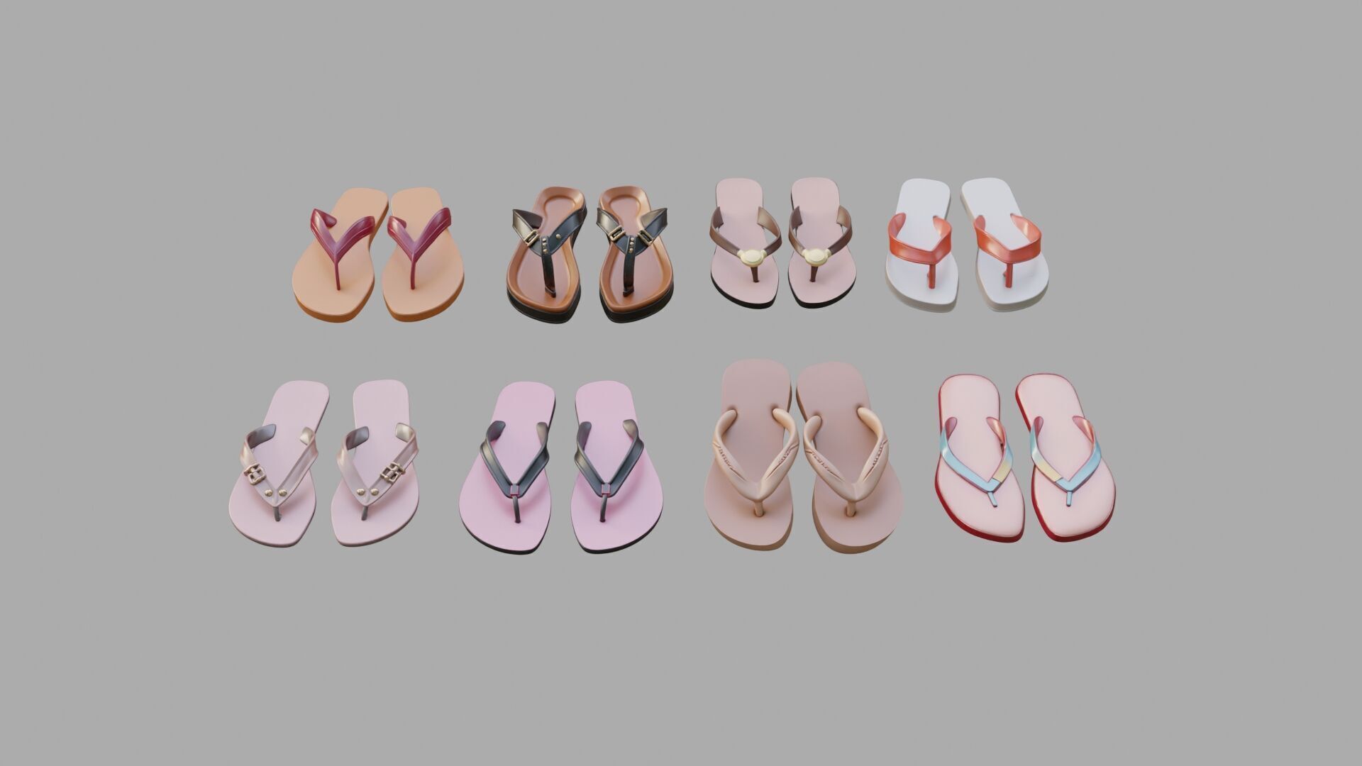 Flip-Flops Collection Low-poly 3D model_2