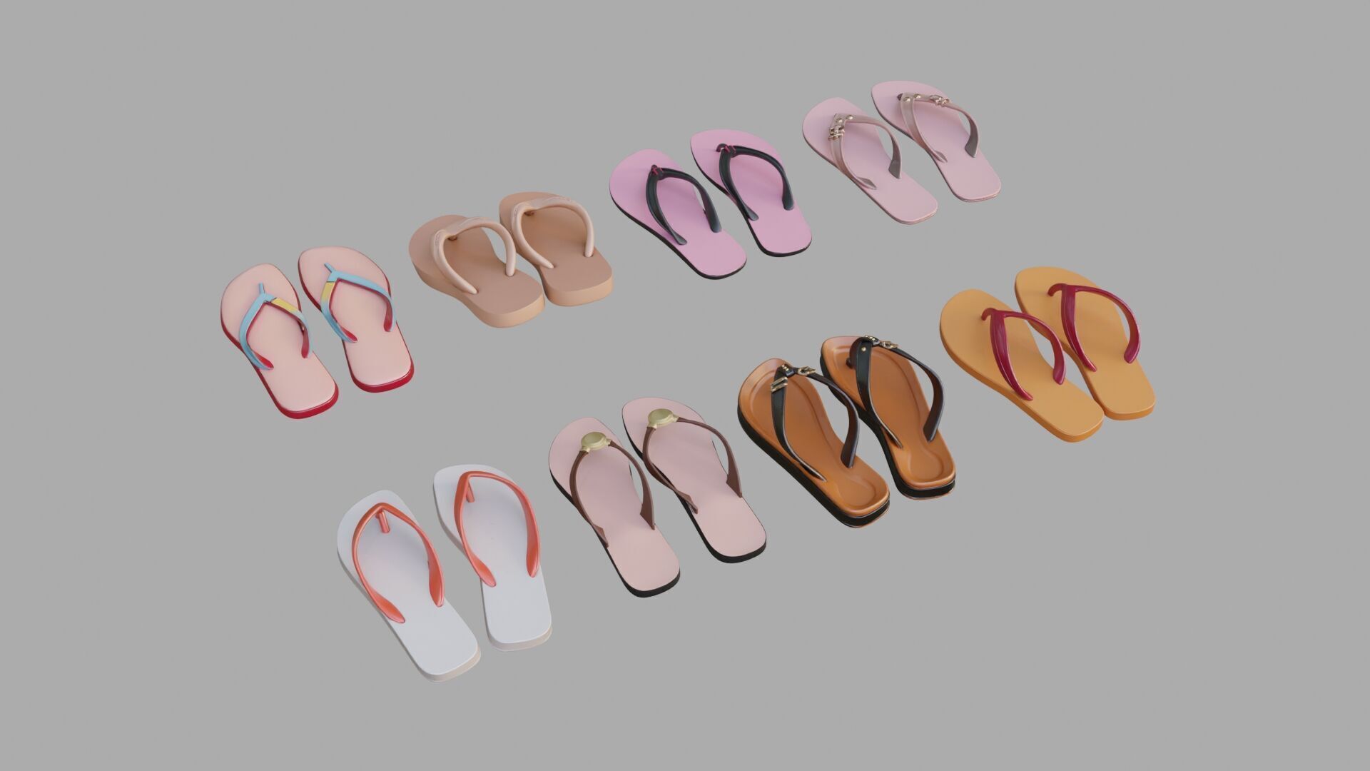 Flip-Flops Collection Low-poly 3D model_5