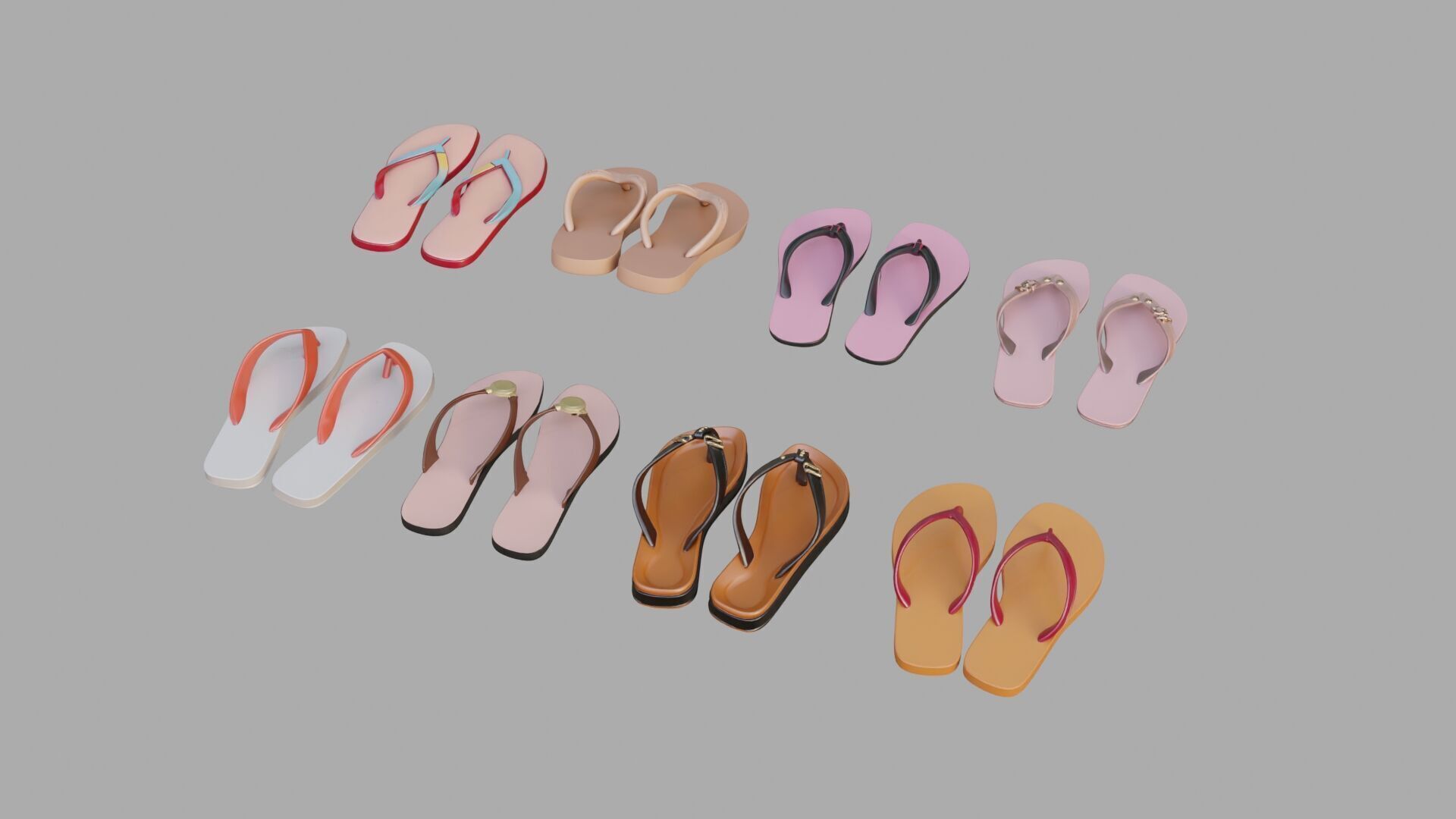 Flip-Flops Collection Low-poly 3D model_4