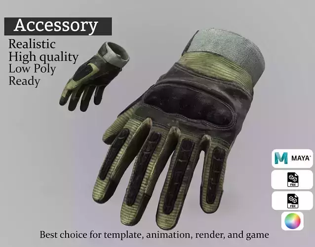 Tactical Knuckle Gloves - Green Combat 3D Model Low-poly 3D model