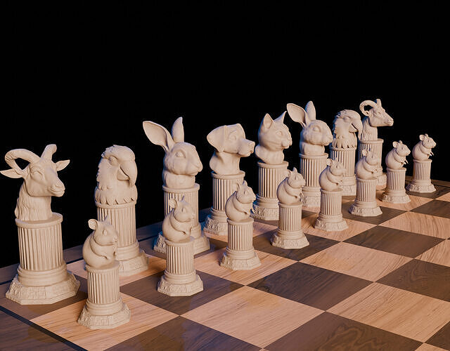Pet Themed 3D Printable Chess Set Unique Animal Chess Pieces 3D print model