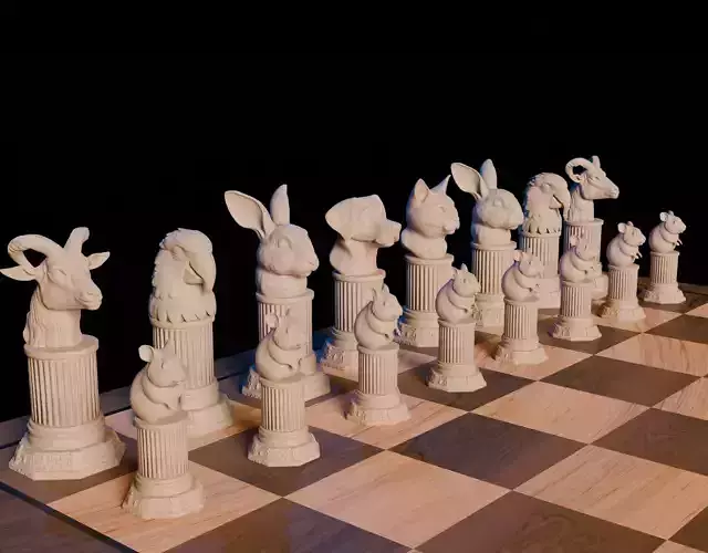 Pet Themed 3D Printable Chess Set Unique Animal Chess Pieces 3D print model