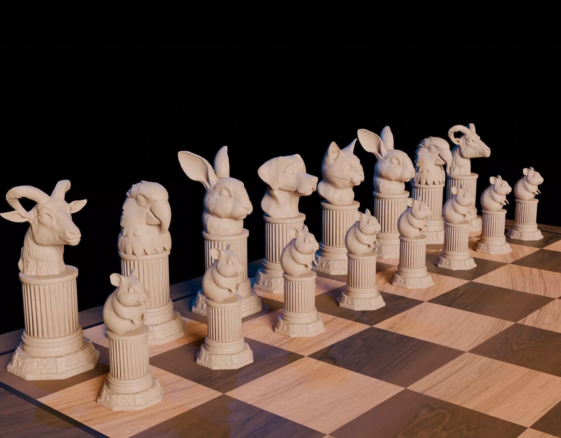 Pet Themed 3D Printable Chess Set Unique Animal Chess Pieces 3D print model_0