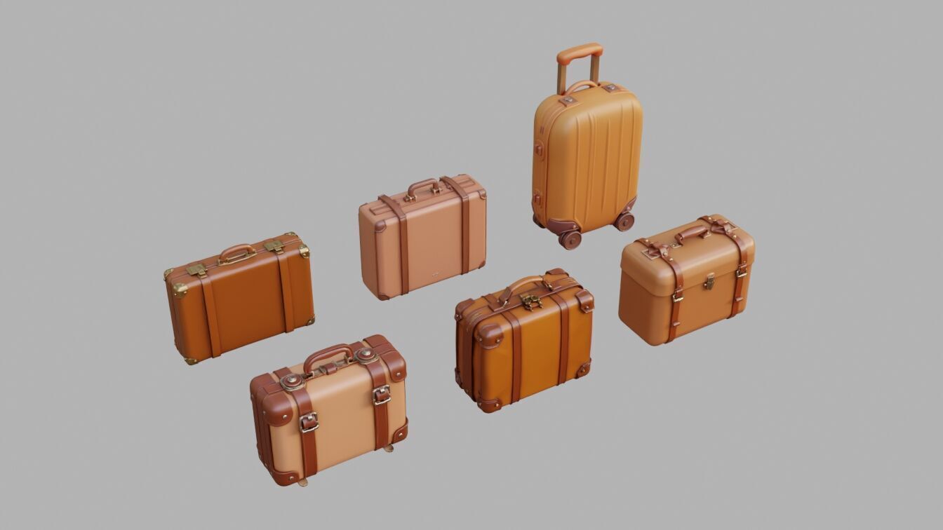 Suitcase Collection Low-poly 3D model_1