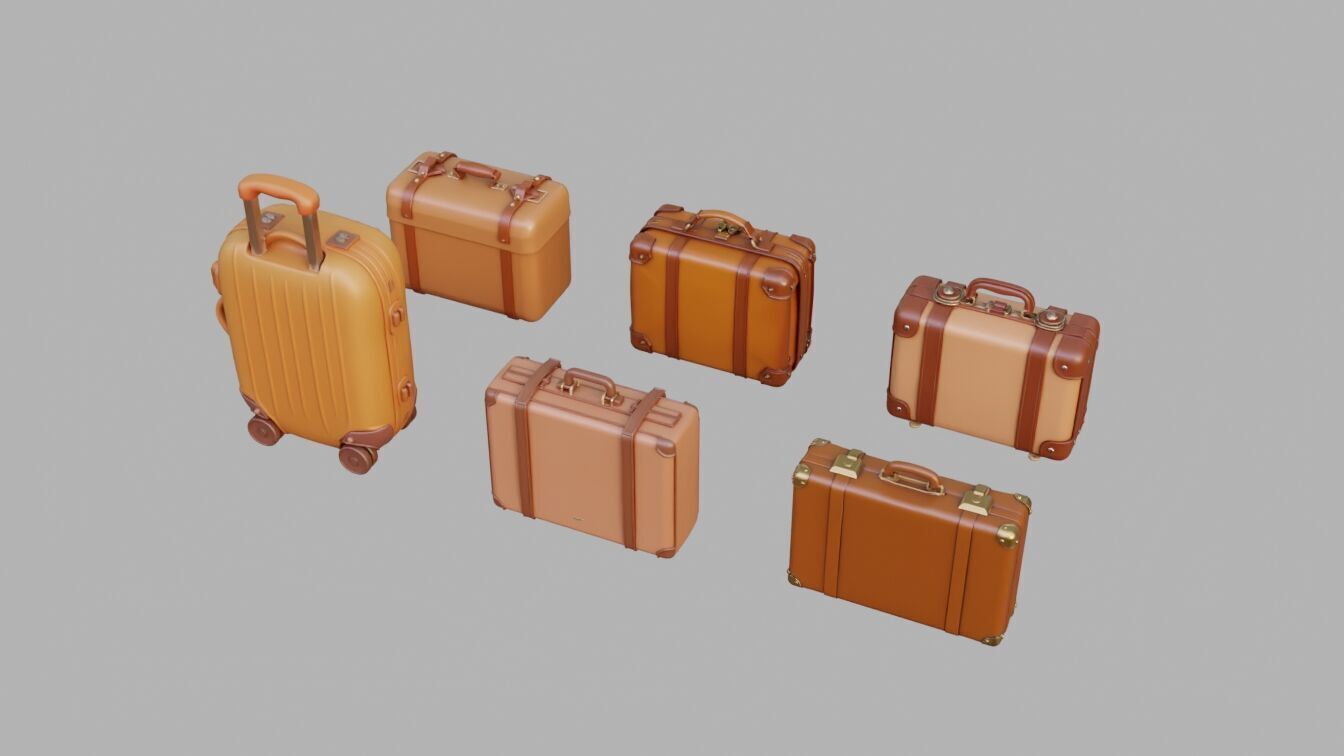 Suitcase Collection Low-poly 3D model_3