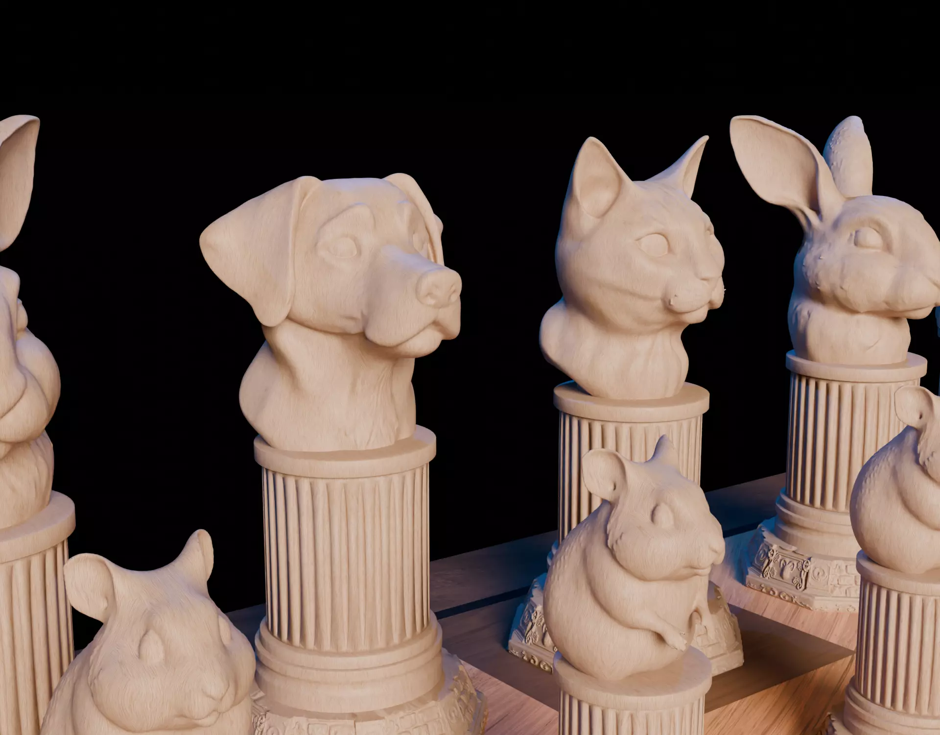 Chess Set Featuring Adorable Pets Animal Inspired Game Pieces 3D print model