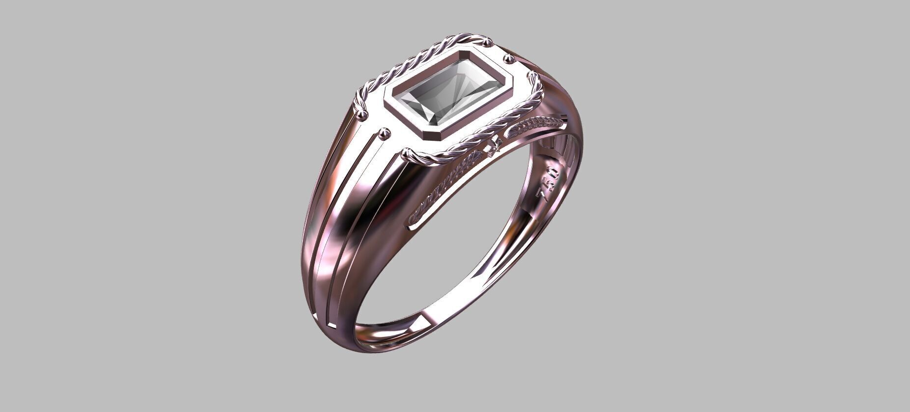 Octagonal Gemstone Ring 3D print model_7