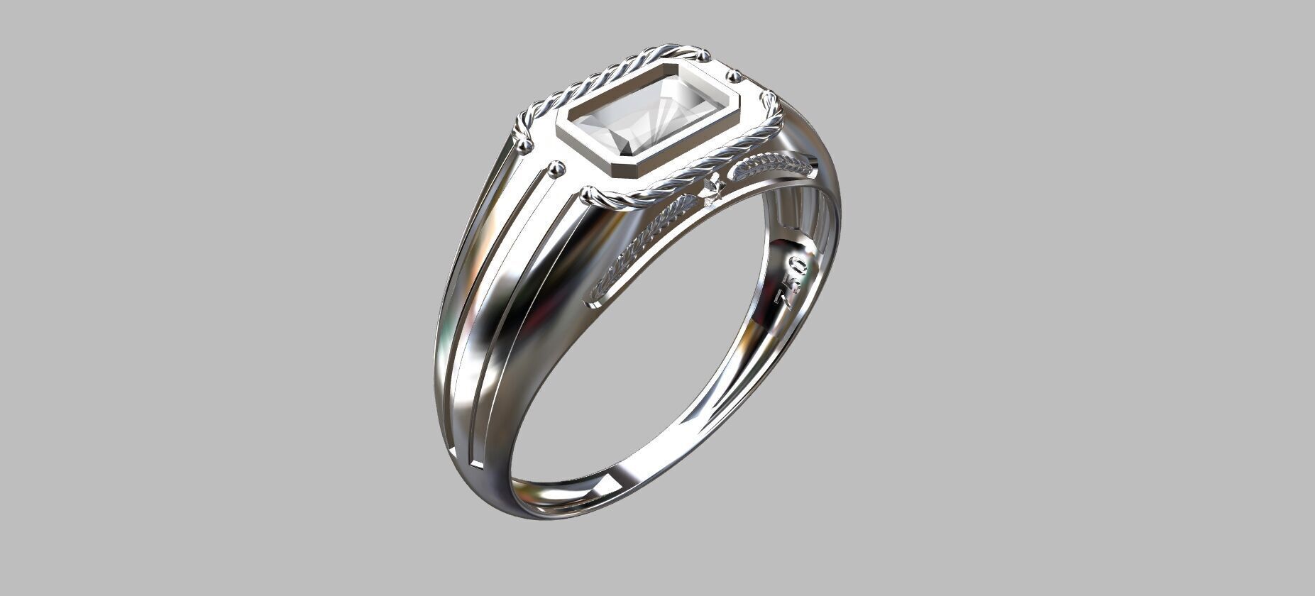 Octagonal Gemstone Ring 3D print model_4
