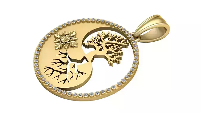 tree gold pendant 3D printable model      