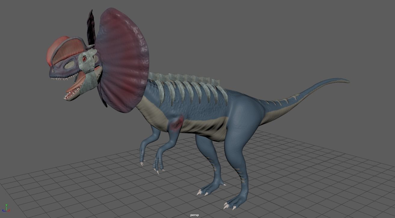 Dilophosaurus 3D model Maya 2016 Zbrush Low-poly 3D model_7