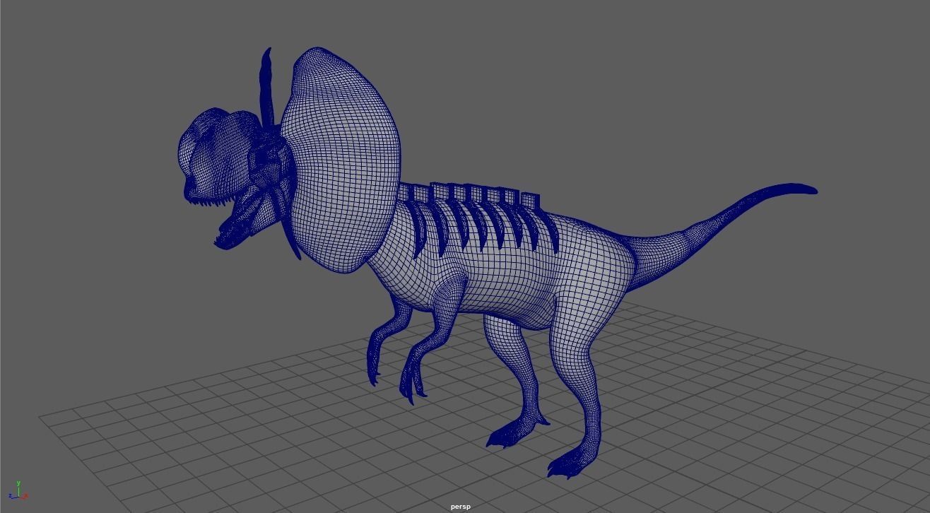 Dilophosaurus 3D model Maya 2016 Zbrush Low-poly 3D model_9
